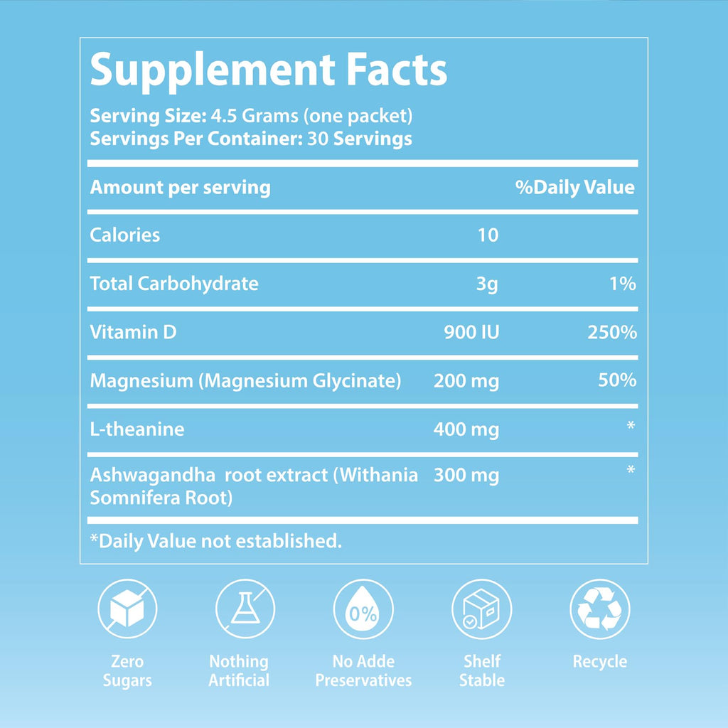 UltraCalm Super Cortisol Drink with Magnesium Glycinate, Ashwagandha, L-Theanine, Vitamin D3, Magnesium Powder for Sleep & Stress Relief - FENGGESTORE20