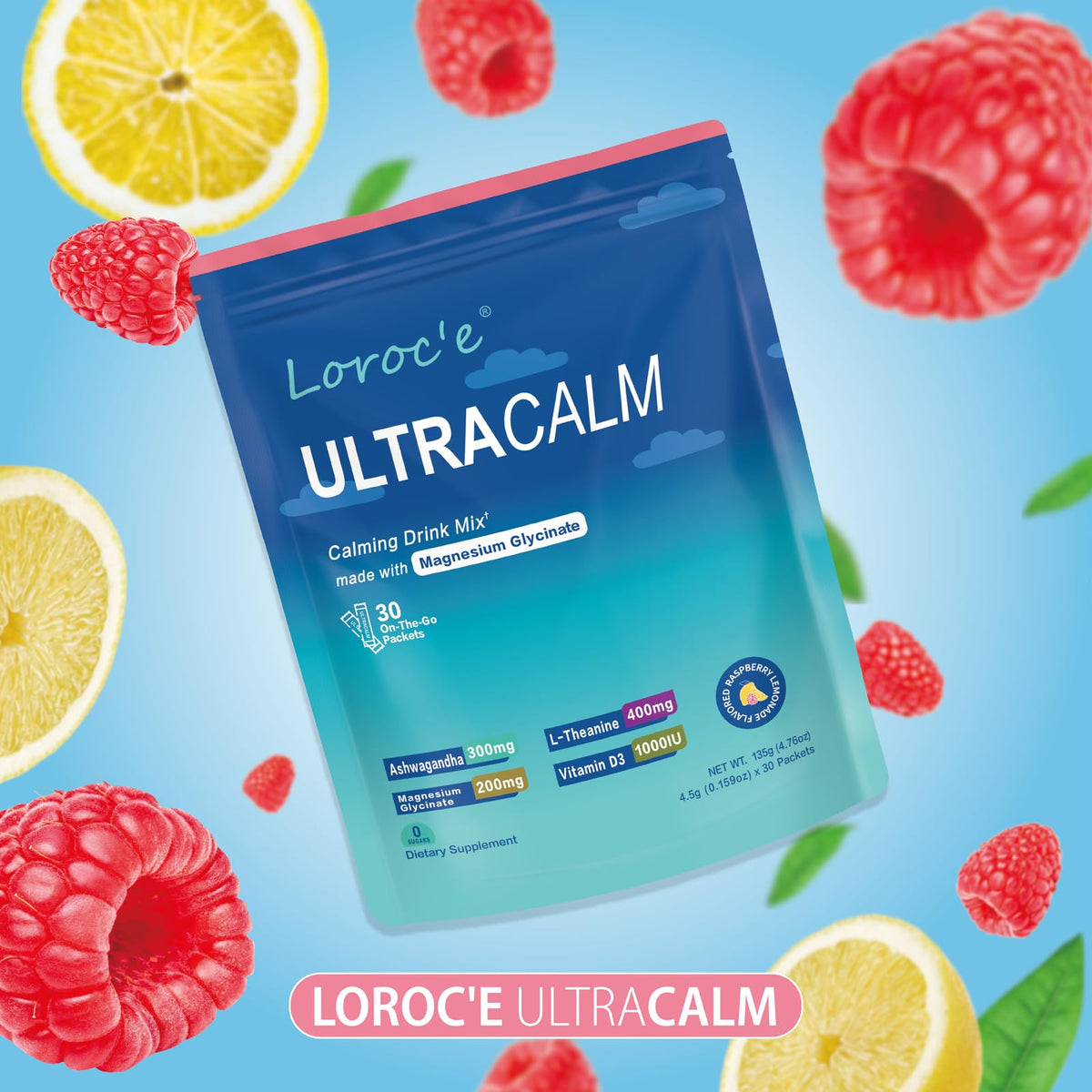 UltraCalm Super Cortisol Drink with Magnesium Glycinate, Ashwagandha, L-Theanine, Vitamin D3, Magnesium Powder for Sleep & Stress Relief - FENGGESTORE20