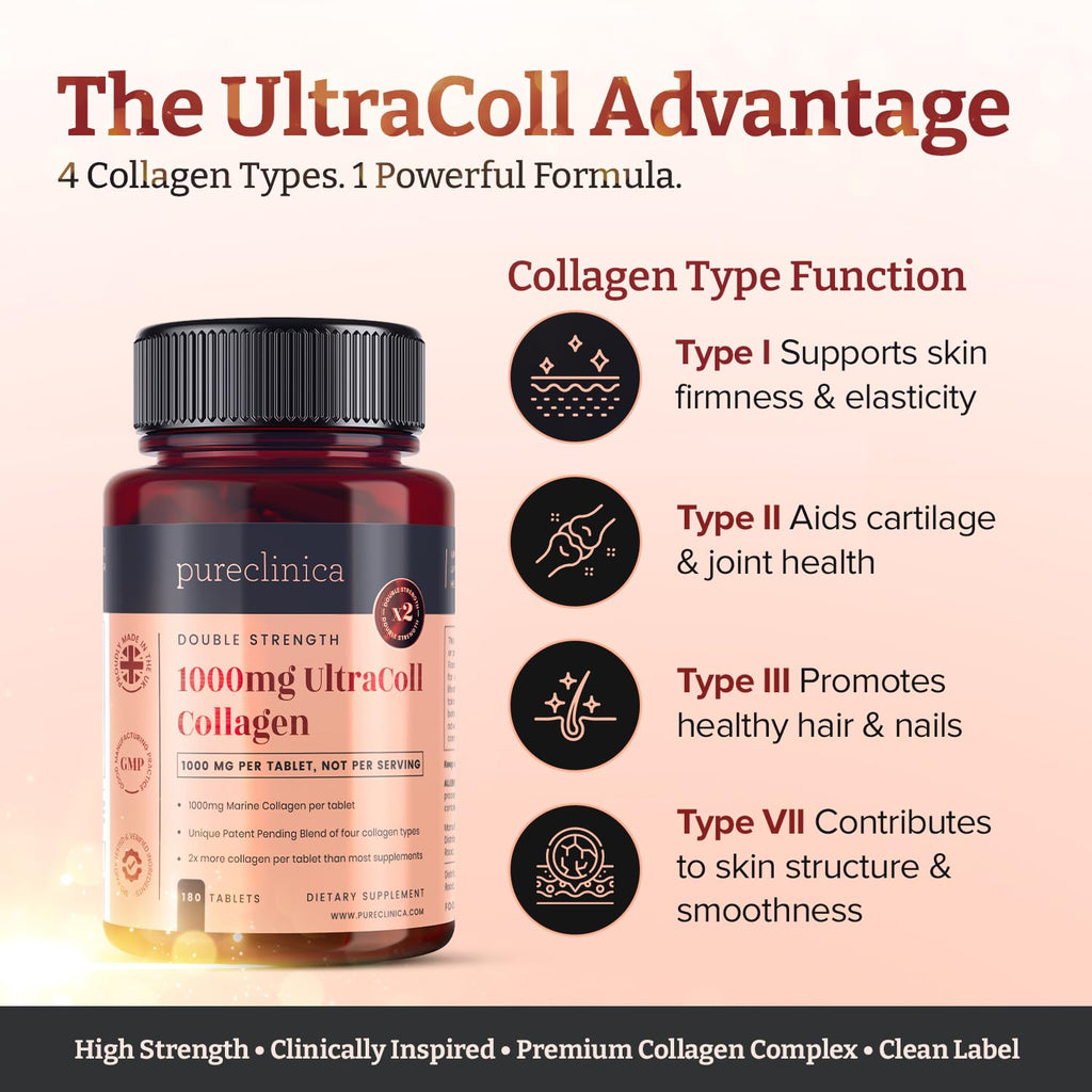 UltraColl Marine Collagen 1000mg x 180 Tablets (6 Months Supply). The only Patented Anti-Aging Collagen Types I, II, III, and VII. - FENGGESTORE20