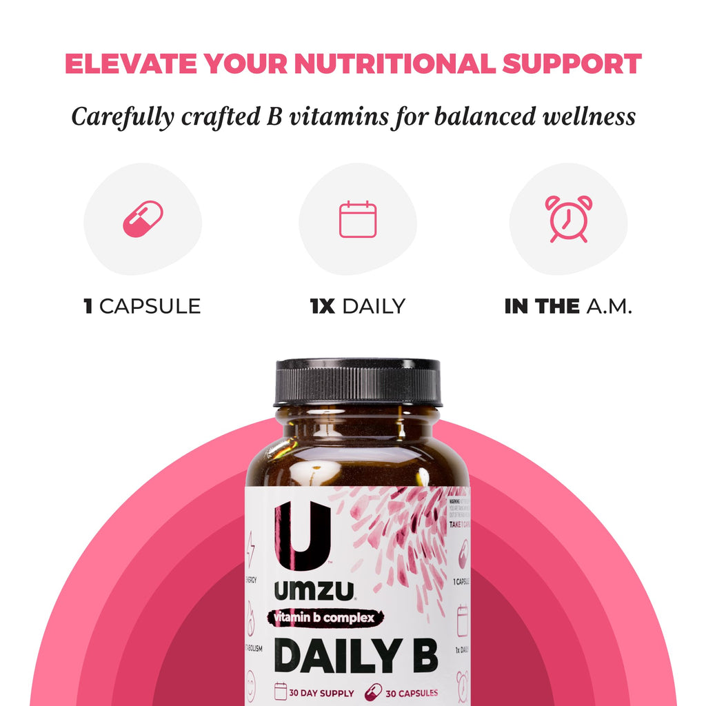 UMZU Daily B, 30 Day Supply – Complete Vitamin B Complex Supplement Blend with B1, B2, B3, B5, B6, B7, B9 & B12 Plus Folic Acid & Biotin – Supports Energy, Focus, Mood, - FENGGESTORE20