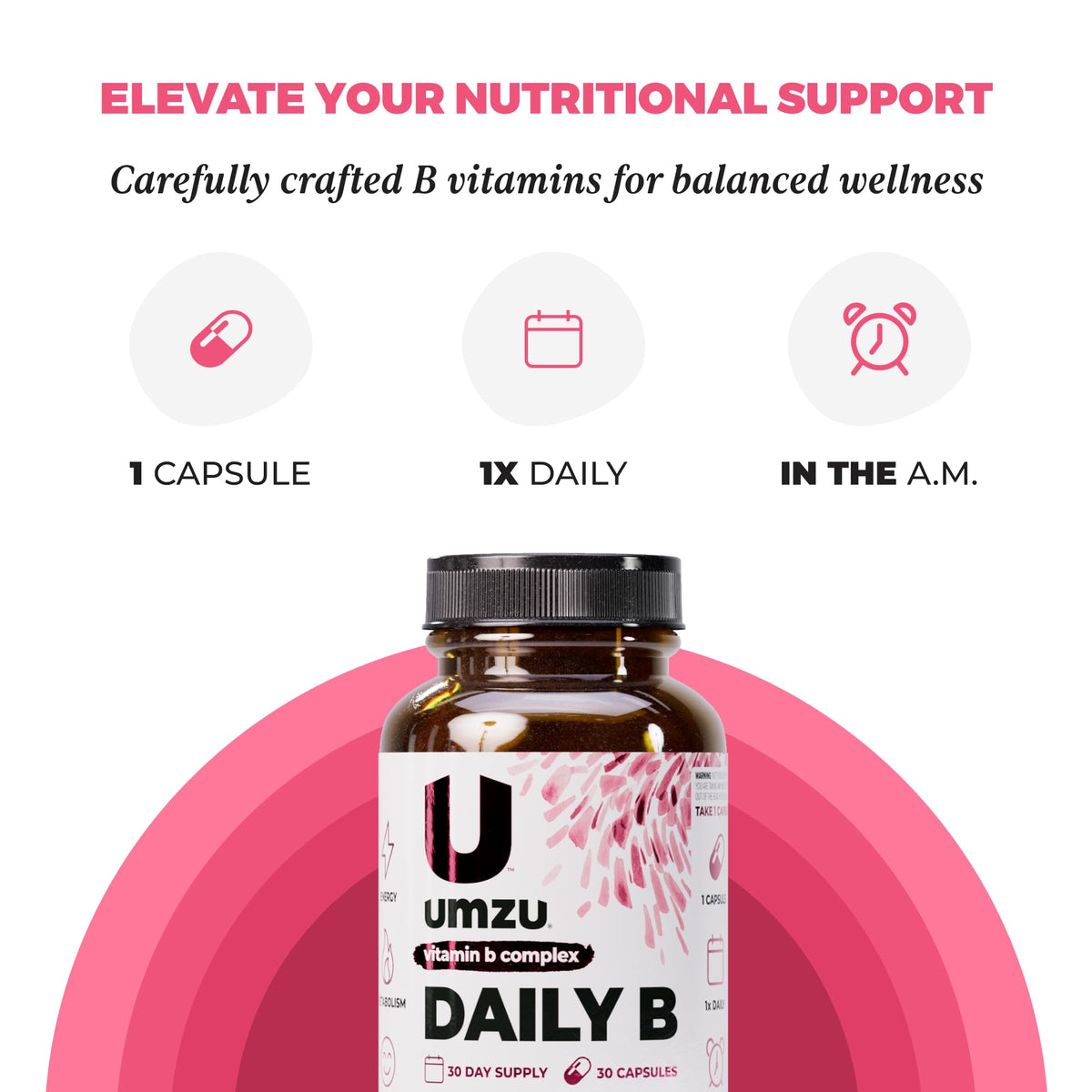 UMZU Daily B, 30 Day Supply – Complete Vitamin B Complex Supplement Blend with B1, B2, B3, B5, B6, B7, B9 & B12 Plus Folic Acid & Biotin – Supports Energy, Focus, Mood, - FENGGESTORE20