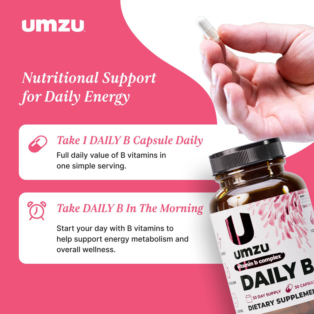 UMZU Daily B, 30 Day Supply – Complete Vitamin B Complex Supplement Blend with B1, B2, B3, B5, B6, B7, B9 & B12 Plus Folic Acid & Biotin – Supports Energy, Focus, Mood, - FENGGESTORE20