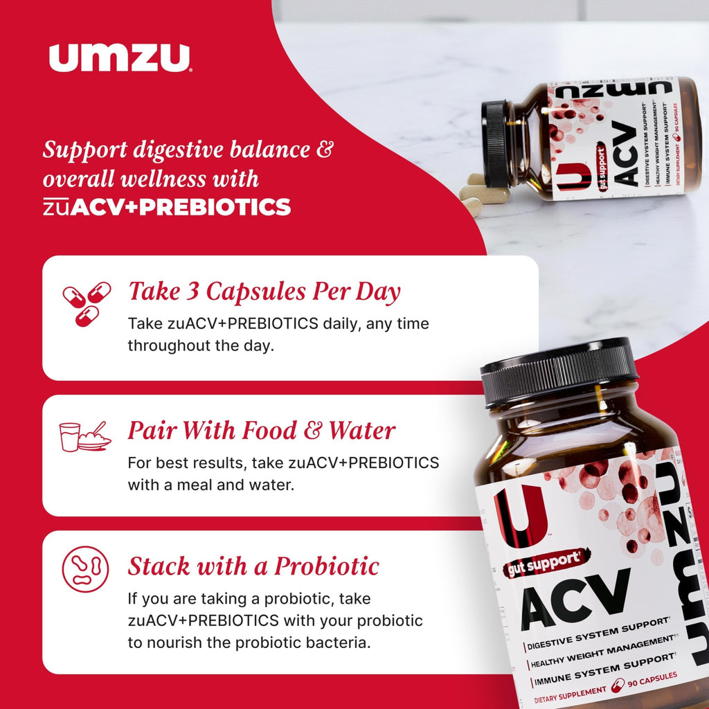UMZU zuACV Apple Cider Vinegar + Prebiotics Supplement, (30 Day Supply) – ACV & Inulin Fiber Blend – Gut Health Support with ACV Capsules - FENGGESTORE20