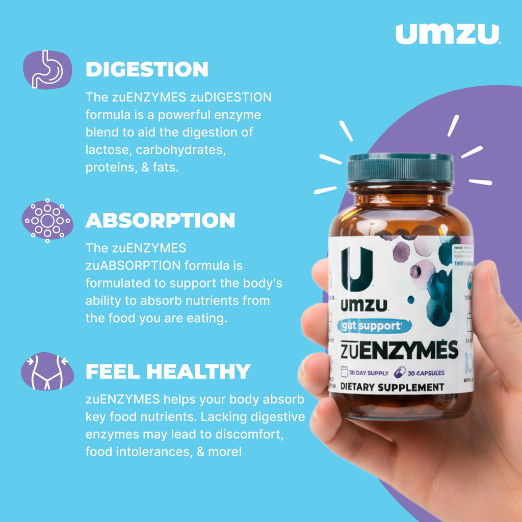 UMZU zuEnzymes Digestive Support Supplement, (30 Day Supply) – 21 Enzyme Blend with Lipase Protease & Amylase – Digestive Enzymes for Gut Health & Probiotic Daily - FENGGESTORE20