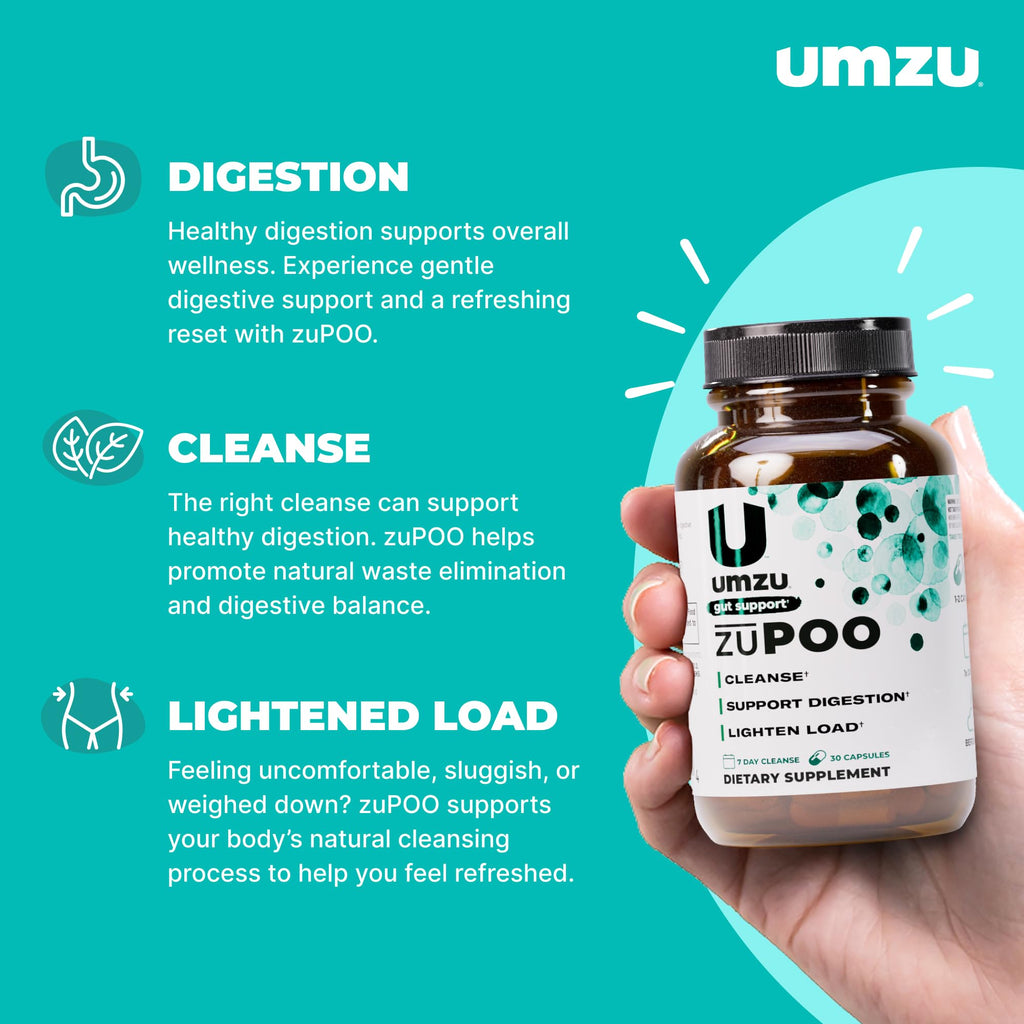 UMZU zuPOO Gut Cleanse Detox, 30 Capsules – 7-Day Natural Colon Cleanse with Cascara Sagrada & Magnesium Citrate – Vegan, Non-GMO - FENGGESTORE20