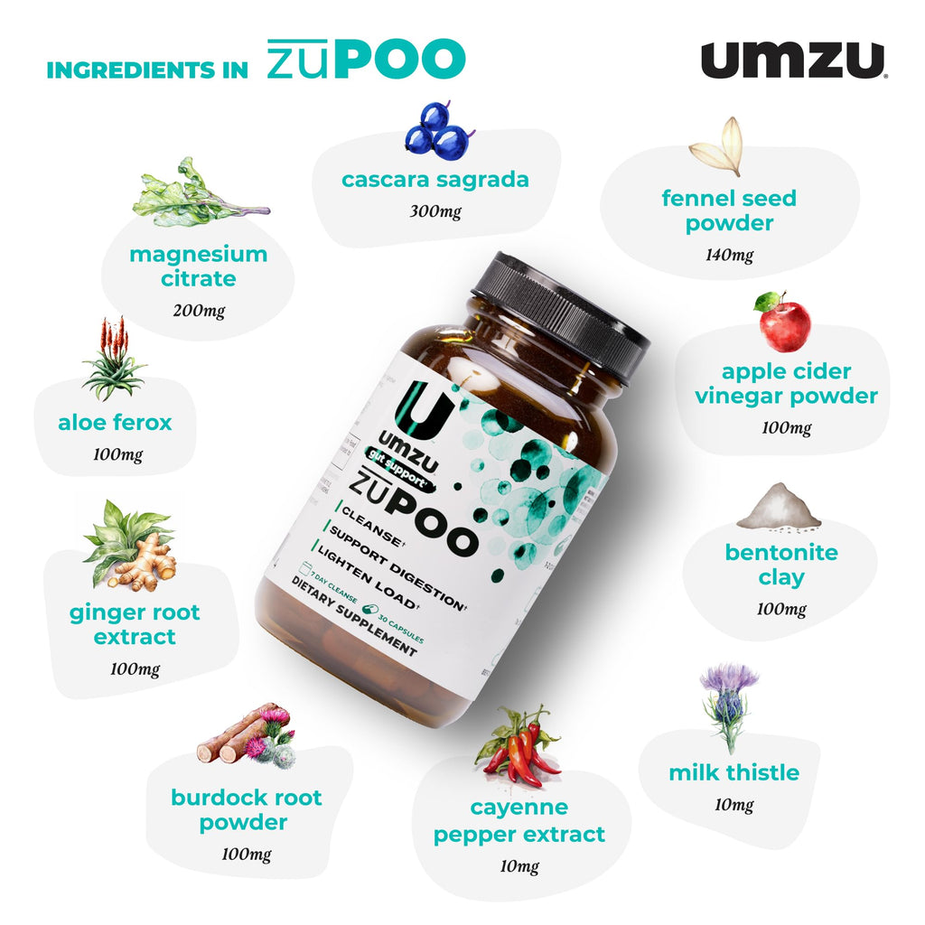 UMZU zuPOO Gut Cleanse Detox, 30 Capsules – 7-Day Natural Colon Cleanse with Cascara Sagrada & Magnesium Citrate – Vegan, Non-GMO - FENGGESTORE20