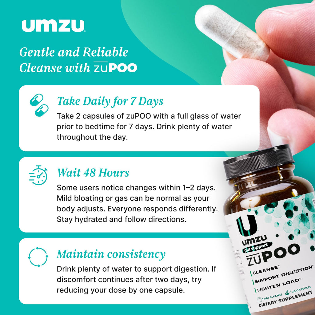 UMZU zuPOO Gut Cleanse Detox, 30 Capsules – 7-Day Natural Colon Cleanse with Cascara Sagrada & Magnesium Citrate – Vegan, Non-GMO - FENGGESTORE20