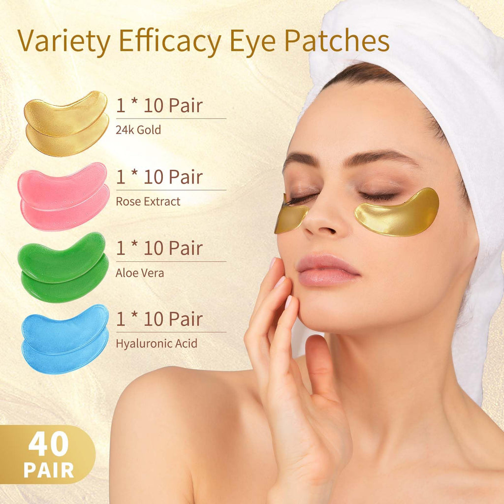 Under Eye Patches, 40 Pairs Eye Mask for Dark Circles, Puffy Eyes, Undereye Bags,Wrinkles - FENGGESTORE20