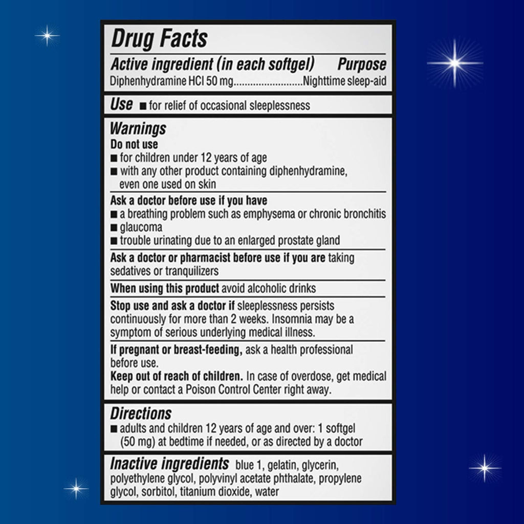 Unisom Nighttime Sleep-Aid Gels, Diphenhydramine HCI 50mg, 100 Count - FENGGESTORE20