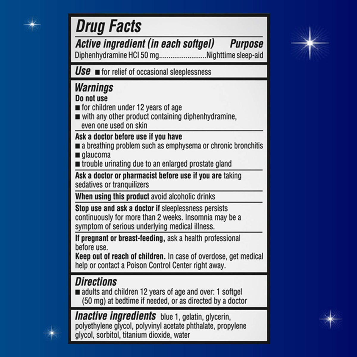 Unisom Nighttime Sleep-Aid Gels, Diphenhydramine HCI 50mg, 100 Count - FENGGESTORE20