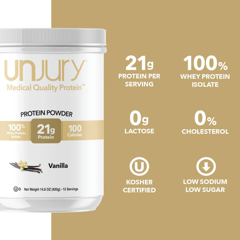 Unjury Whey Protein Powder | Vanilla | 21g 100% Whey Isolate Protein Powder | Low Carb and Lactose Free | Gluten Free | Certified Kosher | 15 Servings - FENGGESTORE20