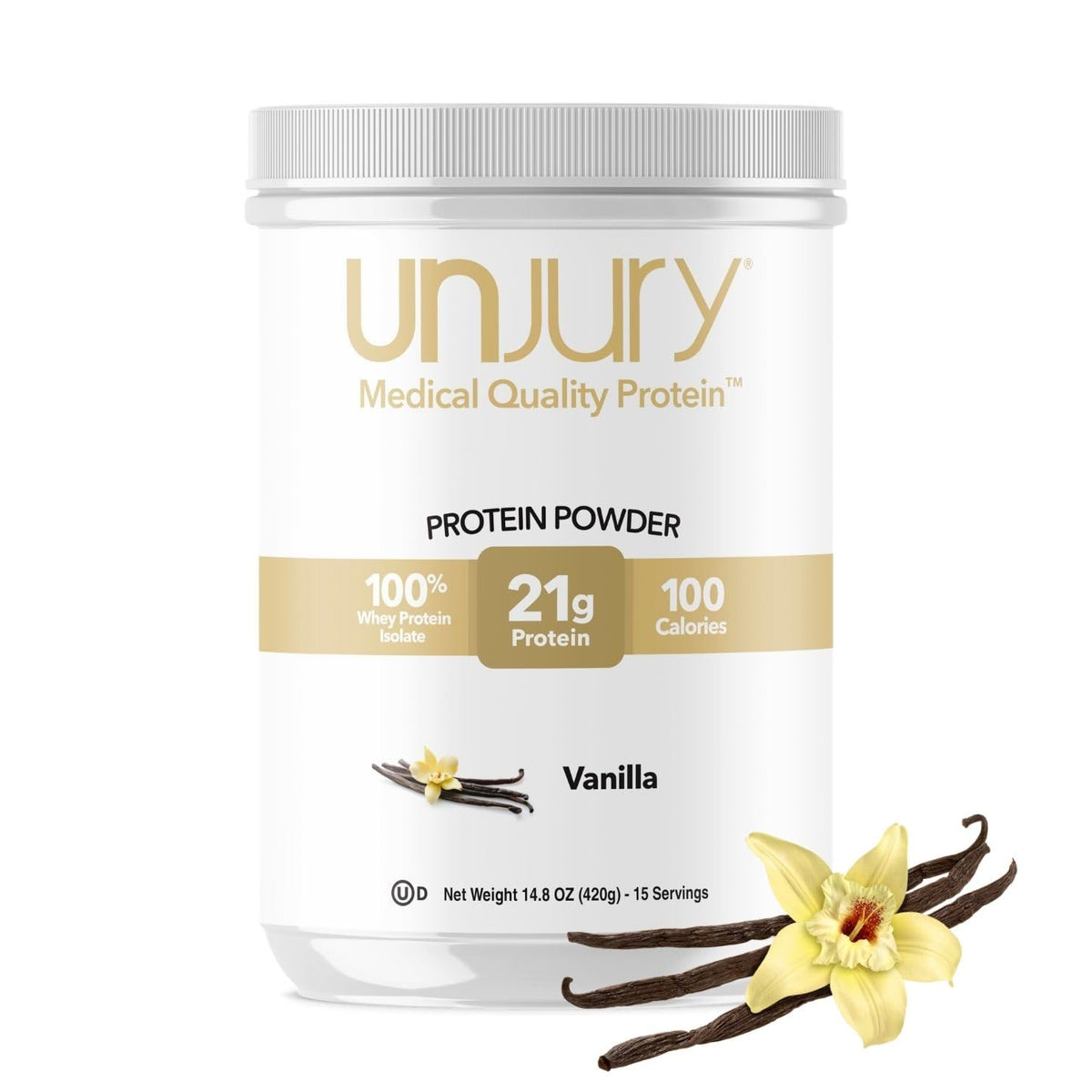 Unjury Whey Protein Powder | Vanilla | 21g 100% Whey Isolate Protein Powder | Low Carb and Lactose Free | Gluten Free | Certified Kosher | 15 Servings - FENGGESTORE20