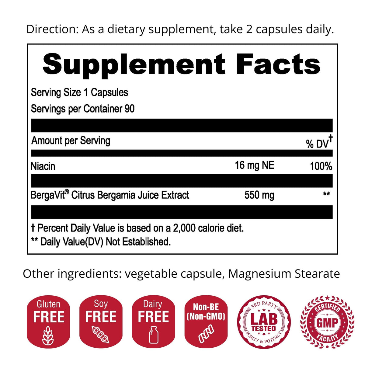UpNourish BERGAVIT Citrus Bergamot Cholesterol Supplement - Italian Citrus Bergamot Extract 550mg for Women and Men 90 Vegan Capsules - FENGGESTORE20