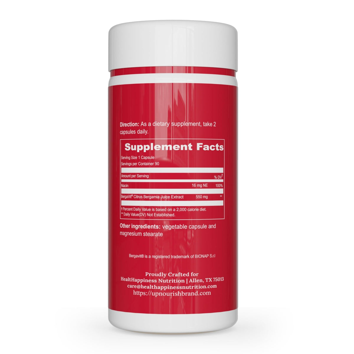 UpNourish BERGAVIT Citrus Bergamot Cholesterol Supplement - Italian Citrus Bergamot Extract 550mg for Women and Men 90 Vegan Capsules - FENGGESTORE20