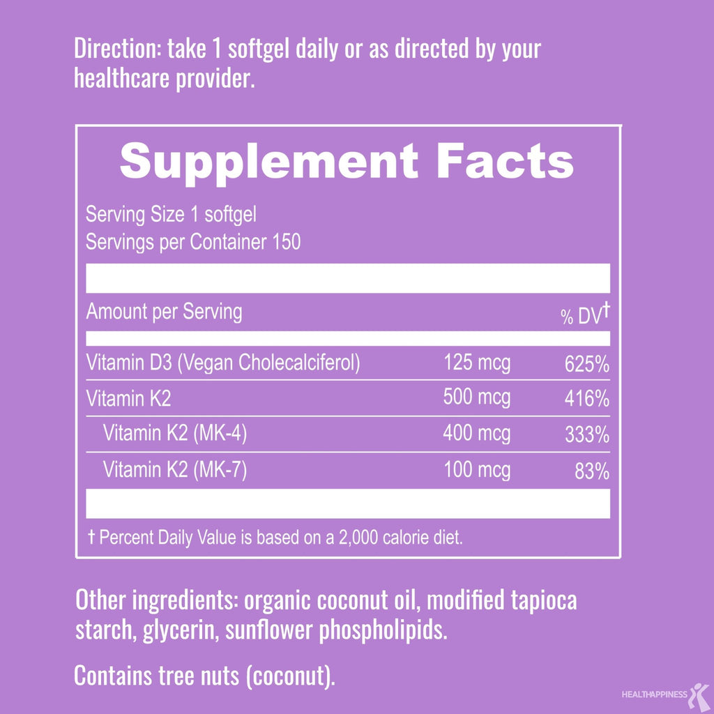 UpNourish Certified Vegan Vitamin D3 5000 IU K2 MK4 MK7 500 mcg Supplement, 150 Softgels, Plant Based Liposomal Vitamin D K with Organic - FENGGESTORE20