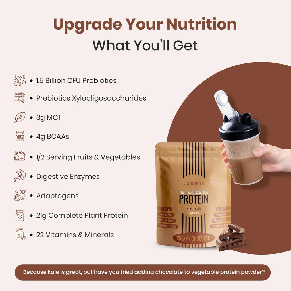 UpNourish Chocolate Vegan Protein Powder 54 Superfoods Powder,1.5 Billion CFU Probiotics 21g Plant Based Protein,No Sugar No Dairy No GMO Dairy Free,Meal Replacement Shake Keto-Friendly Low-Carb Diet,15 Servings - FENGGESTORE20