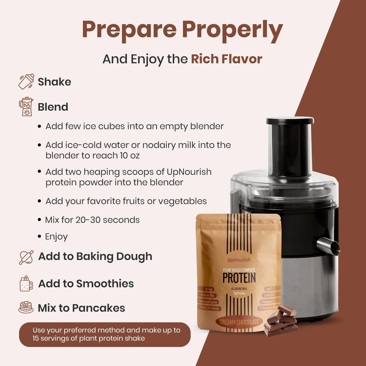 UpNourish Chocolate Vegan Protein Powder 54 Superfoods Powder,1.5 Billion CFU Probiotics 21g Plant Based Protein,No Sugar No Dairy No GMO Dairy Free,Meal Replacement Shake Keto-Friendly Low-Carb Diet,15 Servings - FENGGESTORE20