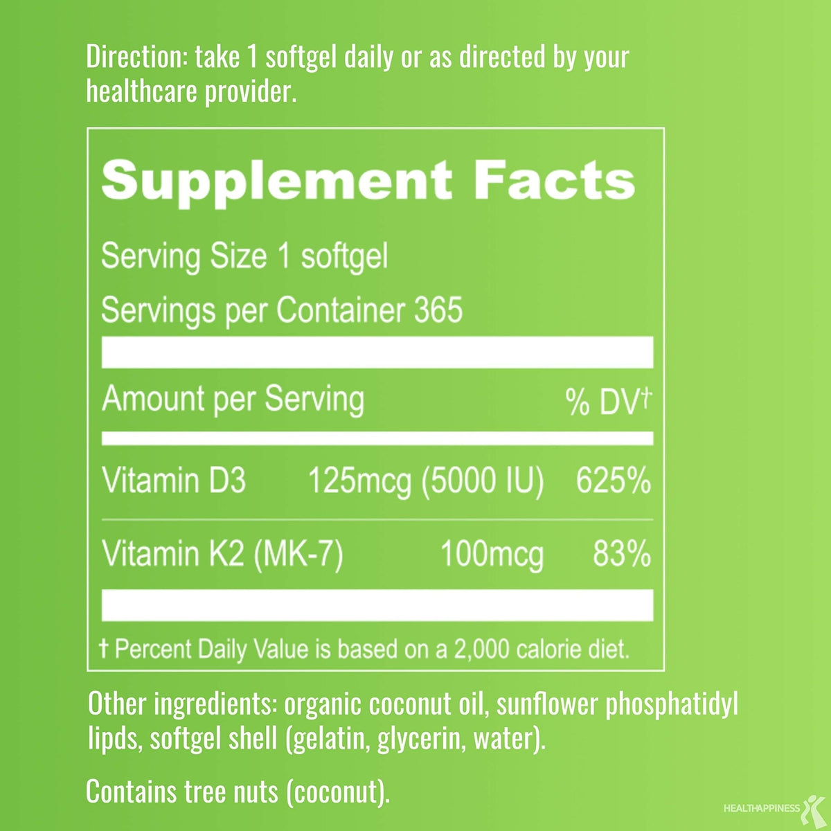 UpNourish Liposomal D3 K2 MK-7 – 365 Mini softgels with Organic Coconut Oil - 5000 IU 125 mcg Vitamin D3 and 100 mcg Vitamin k2 - FENGGESTORE20