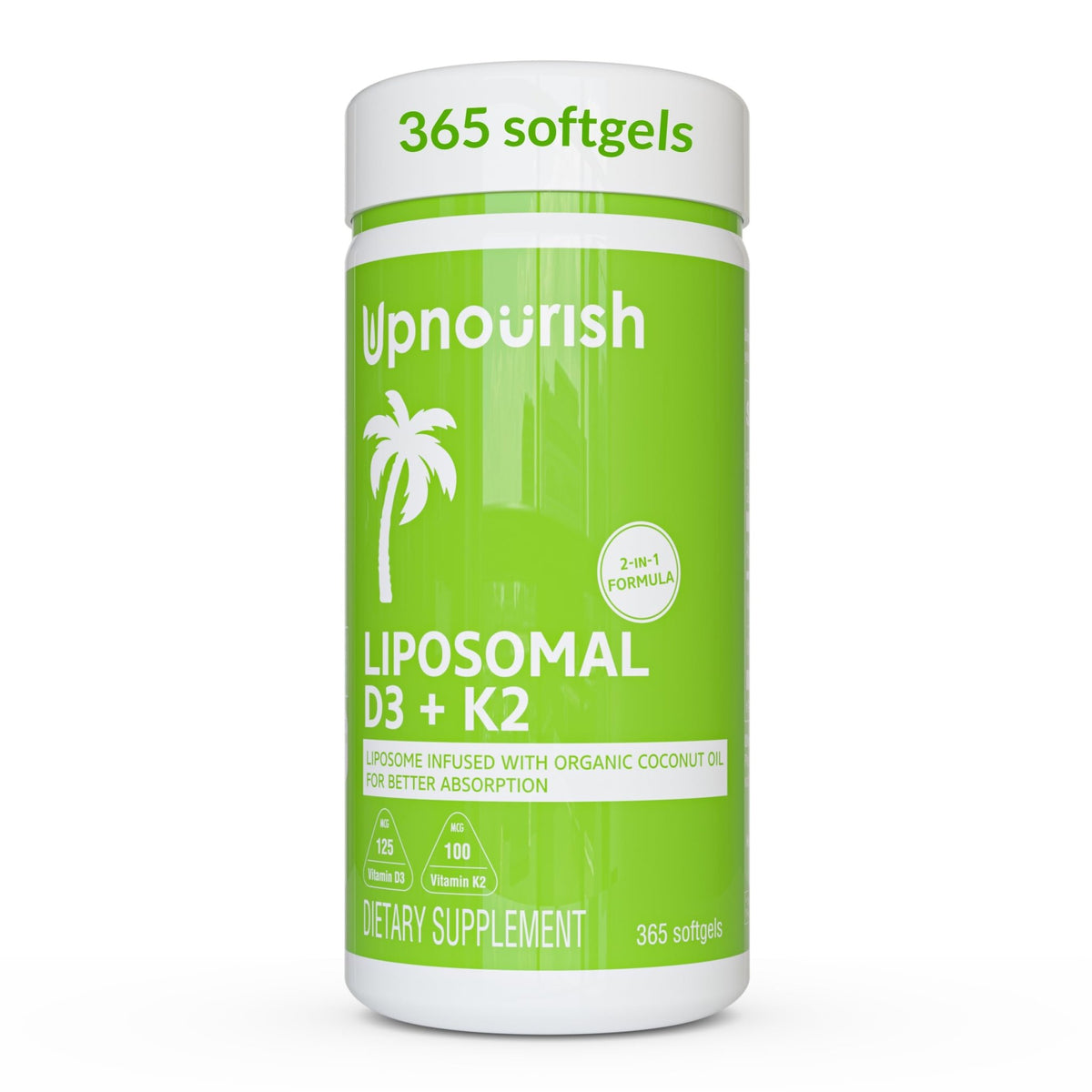 UpNourish Liposomal D3 K2 MK-7 – 365 Mini softgels with Organic Coconut Oil - 5000 IU 125 mcg Vitamin D3 and 100 mcg Vitamin k2 - FENGGESTORE20