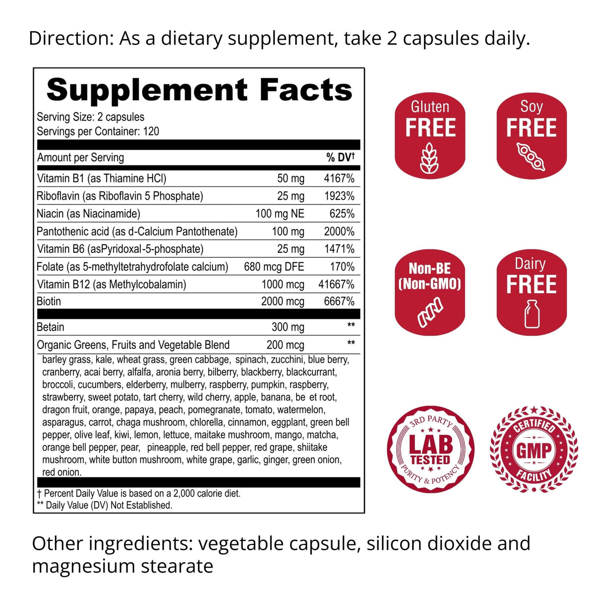 UpNourish Methylated B Complex Vitamins for Women and Men, 240 Veggies Capsules - Active Pure B Complex with Organic Fruits, Vegetables, B1 Thiamine, B2 Riboflavin, - FENGGESTORE20