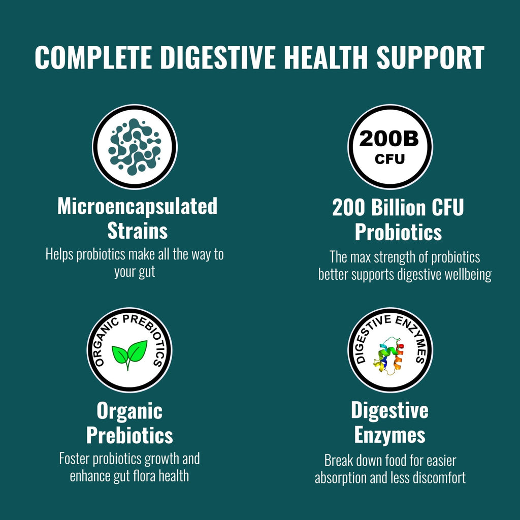 UpNourish Probiotics - 200 Billion CFUs for Men and Women, 15 Clinically Studied Strains, Prebiotics & Enzymes - 60 Vegan Capsules - FENGGESTORE20