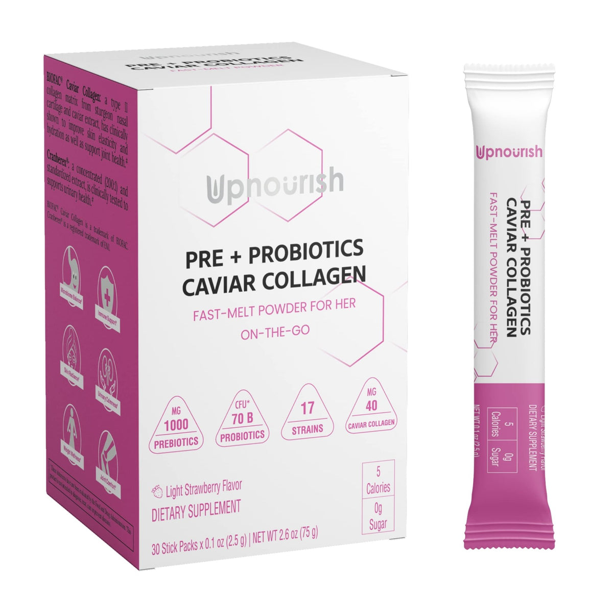 UpNourish Probiotics, Caviar Collagen with Prebiotics for Women's Digestive, Skin Radiance, and Feminine Health with Cranberry - FENGGESTORE20