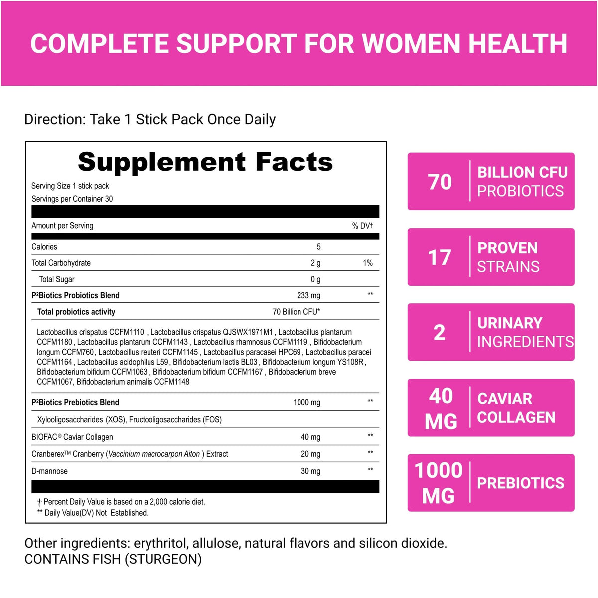 UpNourish Probiotics, Caviar Collagen with Prebiotics for Women's Digestive, Skin Radiance, and Feminine Health with Cranberry - FENGGESTORE20