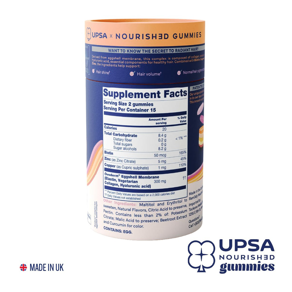 Upsa Nourished Collagen Hair Health 30 Count – Ovoderm® Egg Membrane Complex with Biotin, Zinc & Copper – for Healthy, Shiny & Fuller-Looking Hair - FENGGESTORE20