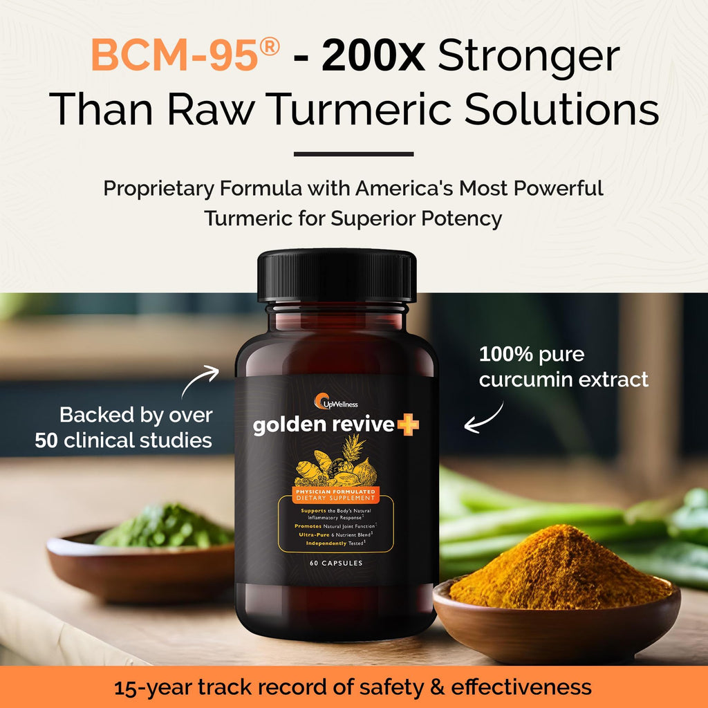UpWellness Golden Revive + Joint Support Supplement Featuring Turmeric with Black Pepper, Quercetin, and Magnesium- Turmeric Boswellia Supplement - 6 Active Ingredients for Joint Care - 60 Capsules - FENGGESTORE20