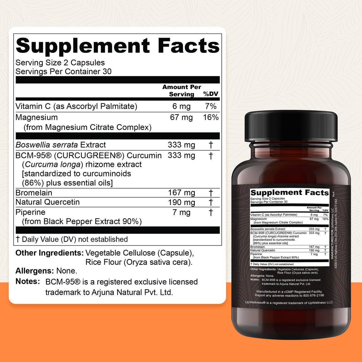 UpWellness Golden Revive + Joint Support Supplement Featuring Turmeric with Black Pepper, Quercetin, and Magnesium- Turmeric Boswellia Supplement - 6 Active Ingredients for Joint Care - 60 Capsules - FENGGESTORE20