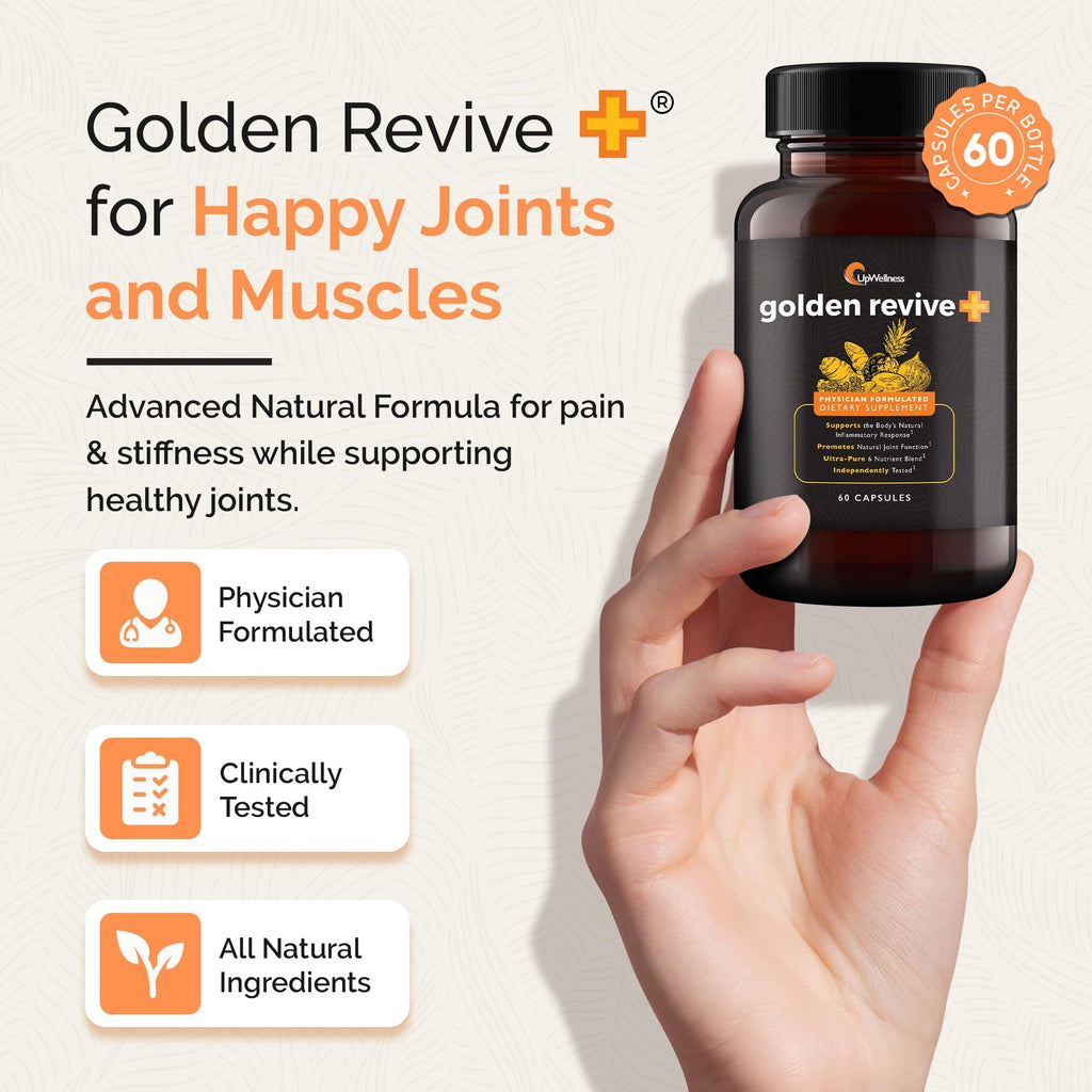 UpWellness Golden Revive + Joint Support Supplement Featuring Turmeric with Black Pepper, Quercetin, and Magnesium- Turmeric Boswellia Supplement - 6 Active Ingredients for Joint Care - 60 Capsules - FENGGESTORE20