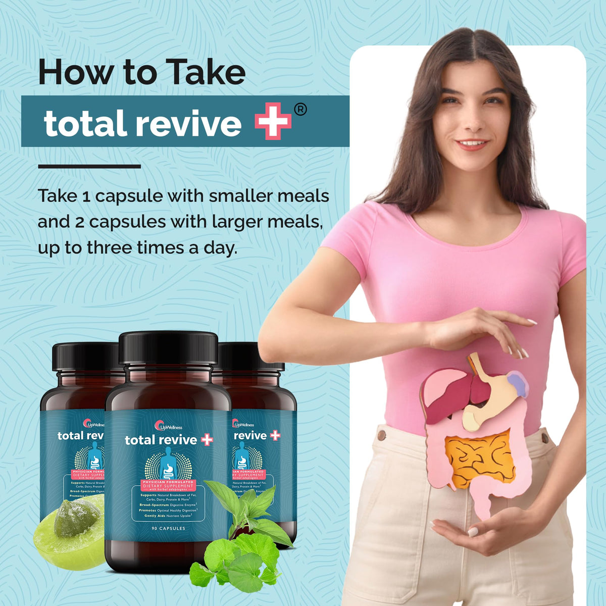 UpWellness Total Revive+ Digestive Enzymes - Broad-Spectrum Enzymes for Digestive Health - Supports Gut Health and Nutrient Absorption - FENGGESTORE20