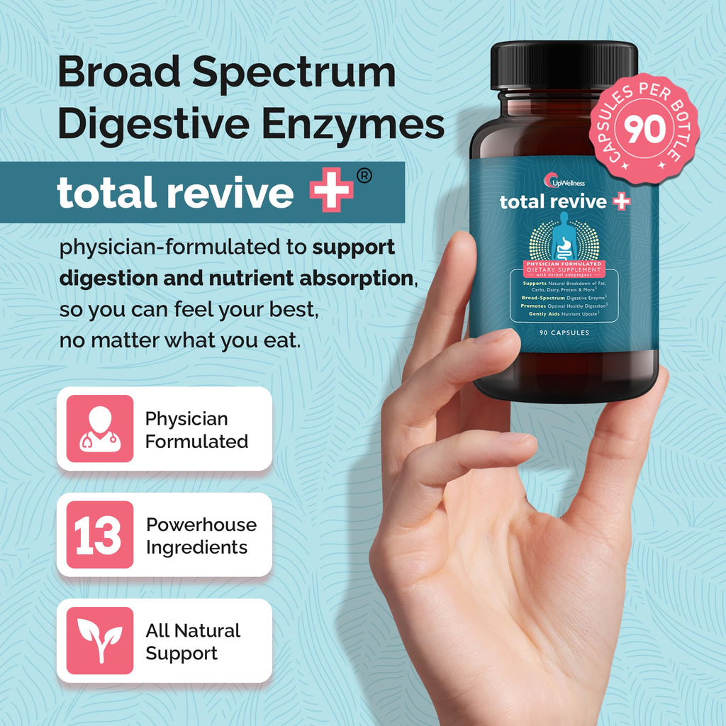 UpWellness Total Revive+ Digestive Enzymes - Broad-Spectrum Enzymes for Digestive Health - Supports Gut Health and Nutrient Absorption - FENGGESTORE20