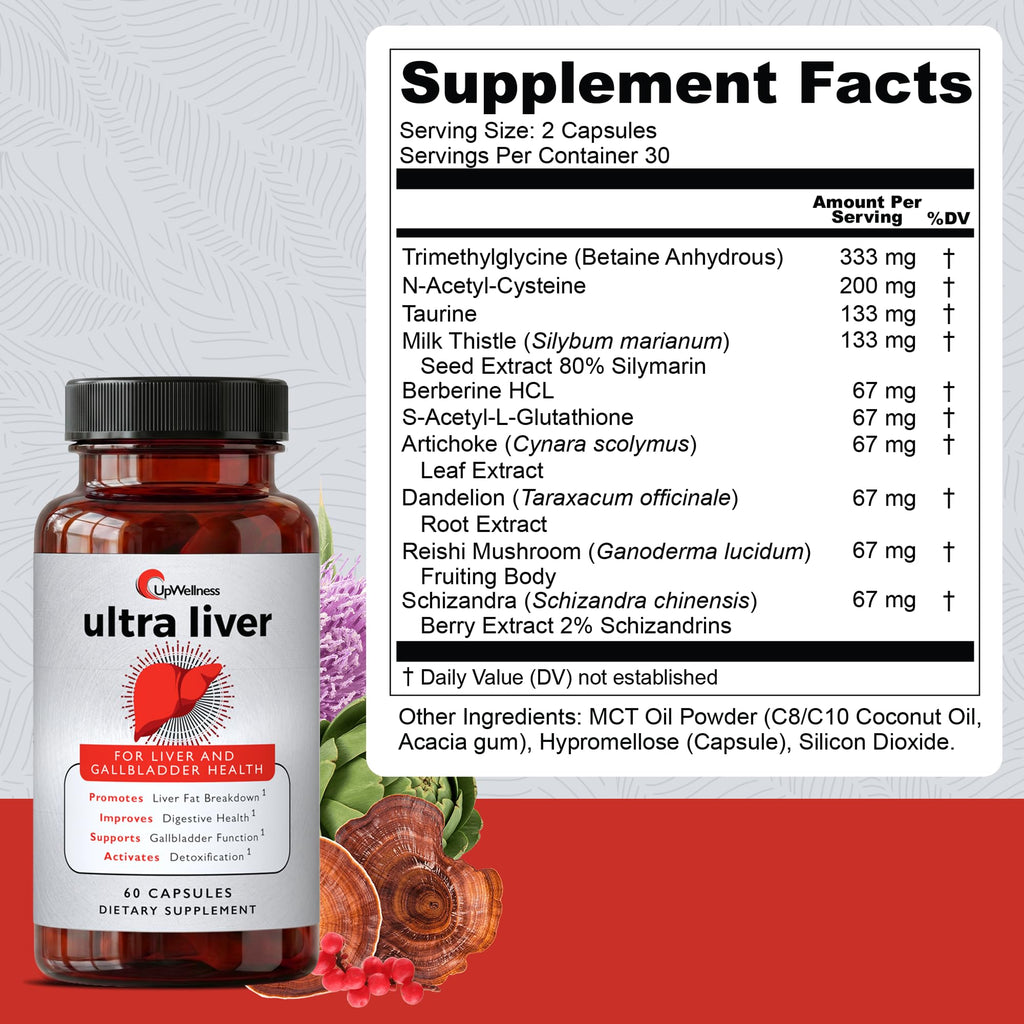 UpWellness Ultra Liver Supplement for Liver Support and Gallbladder Support - Powered by TMG, NAC Milk Thistle, and More - FENGGESTORE20