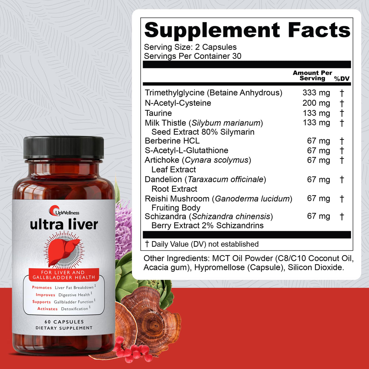 UpWellness Ultra Liver Supplement for Liver Support and Gallbladder Support - Powered by TMG, NAC Milk Thistle, and More - FENGGESTORE20