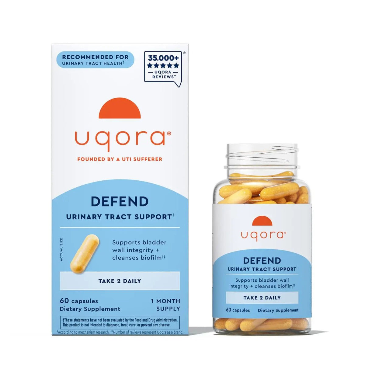 Uqora Defend - Urinary Tract Health Supplement - Support Bladder Health & Cleanse Biofilm* with D-Mannose, Green Tea Extract, Turmeric Extract & More - Gluten-Free - 60 Capsules (30-Day Supply) - FENGGESTORE20