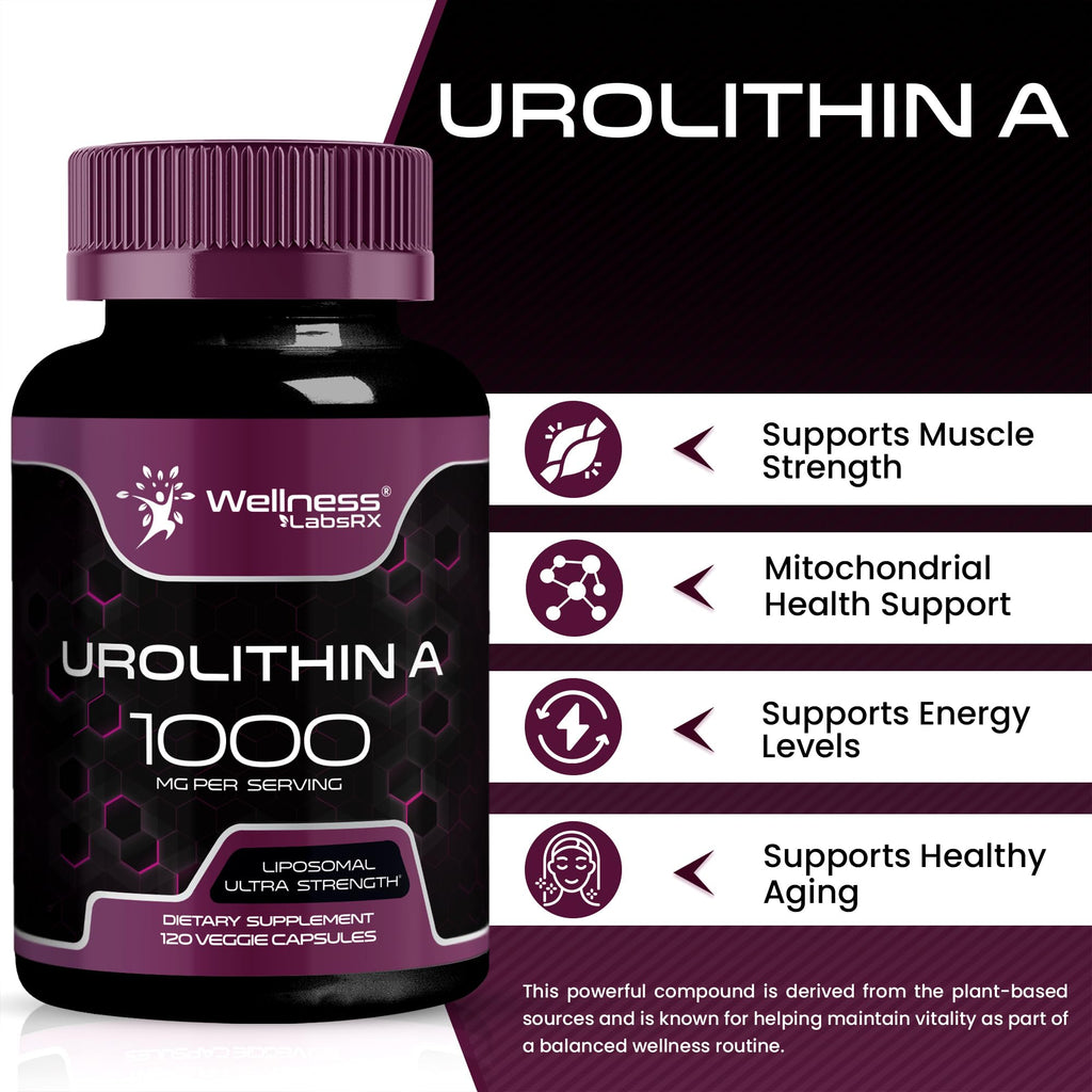 Urolithin A Supplement Capsules 1,000mg (98.9% Pure) – Advanced Urolithin A+ Formula for Cellular Renewal & Mitochondrial Support - FENGGESTORE20