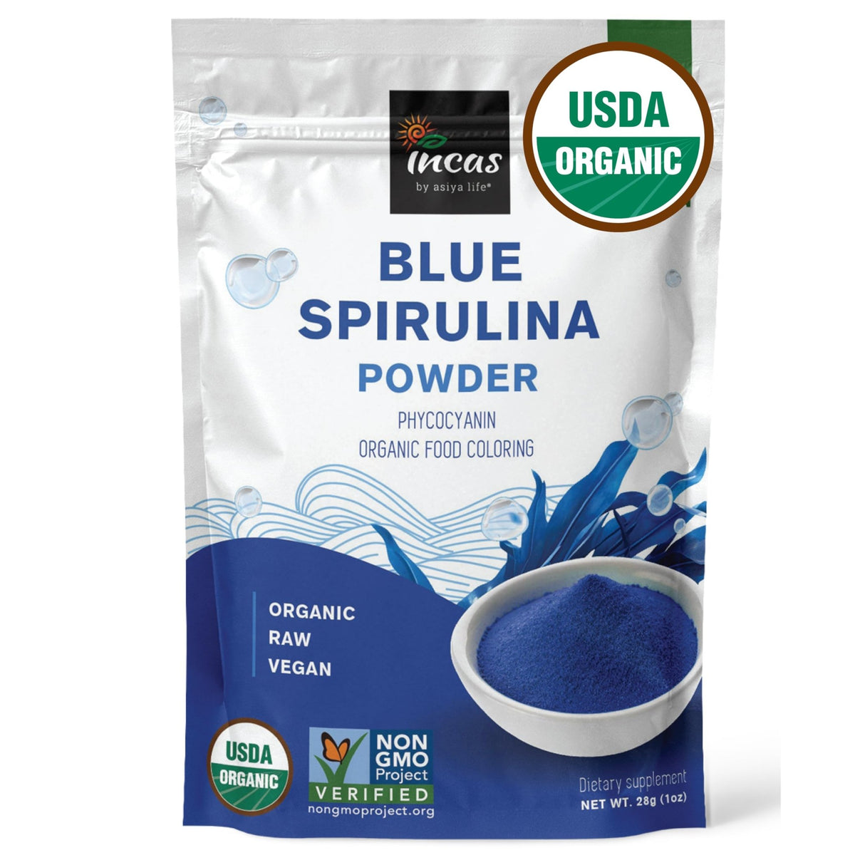 USDA Organic Blue Spirulina Powder (Phycocyanin Extract), No Fishy Smell, 100% Vegan Protein from Blue-Green Algae, 28 Servings - FENGGESTORE20