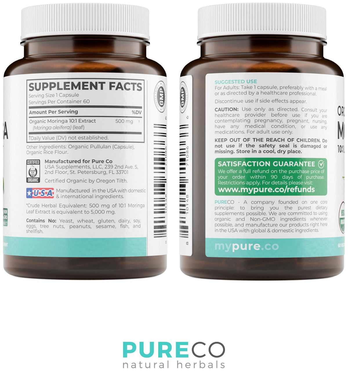 USDA Organic Moringa Capsules - High Potency Organic Moringa 500mg Extract 10:1 Per 1 Capsule Serving - Nutrient Dense Green Superfood Antioxidant - FENGGESTORE20