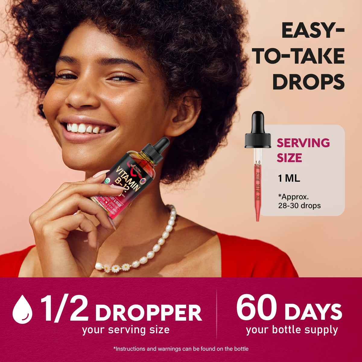 USDA Organic Vitamin B12 Sublingual Drops - 5000 mcg Liquid Vegan Methylcobalamin for Women & Men - Energy Boost, Focus & Mood, Brain Health Support - FENGGESTORE20