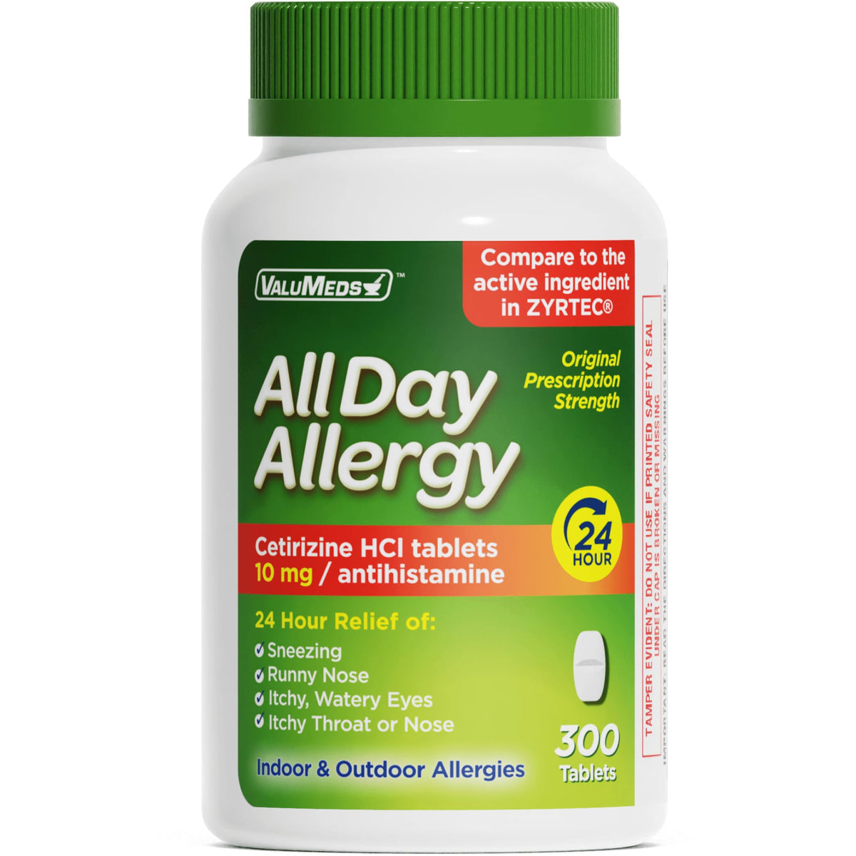 ValuMeds 24-Hour Allergy Medicine Antihistamine for Pollen, Hay Fever, Dry, Itchy Eyes, Allergies | Cetirizine HCl 10mg Caplets, Compare to Leading Brand (300 Count) - FENGGESTORE20
