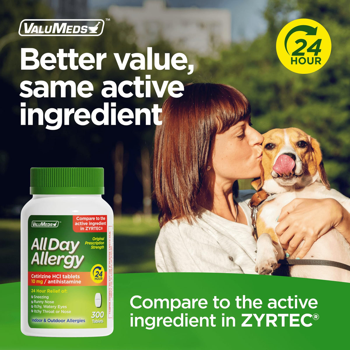 ValuMeds 24-Hour Allergy Medicine Antihistamine for Pollen, Hay Fever, Dry, Itchy Eyes, Allergies | Cetirizine HCl 10mg Caplets, Compare to Leading Brand (300 Count) - FENGGESTORE20
