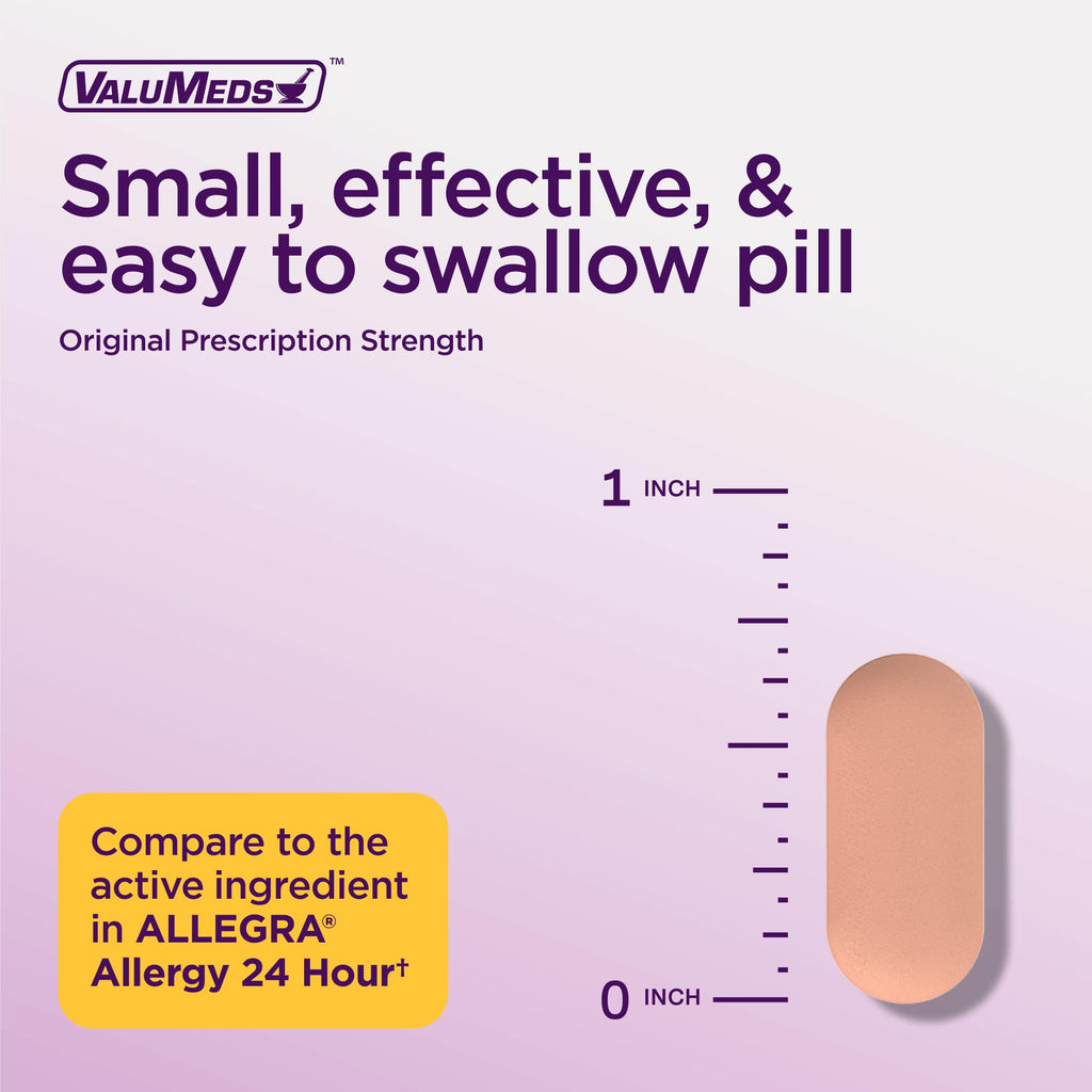 ValuMeds | Compare to Allegra | Fexofenadine HCl 180mg | 24-Hour Allergy Relief, Non-Drowsy Antihistamine Generic Medicine for Allergies, Hay Fever, Itchy Eyes | for Kids & Adults (100 Count) - FENGGESTORE20