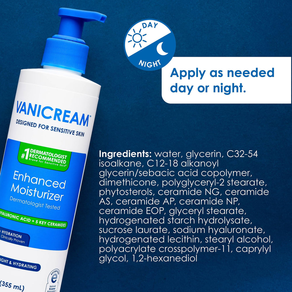 Vanicream Enhanced Moisturizer, 12 fl oz, Formulated without Common Irritants, Body Moisturizer, All-Day Hydration with Hyaluronic Acid - FENGGESTORE20