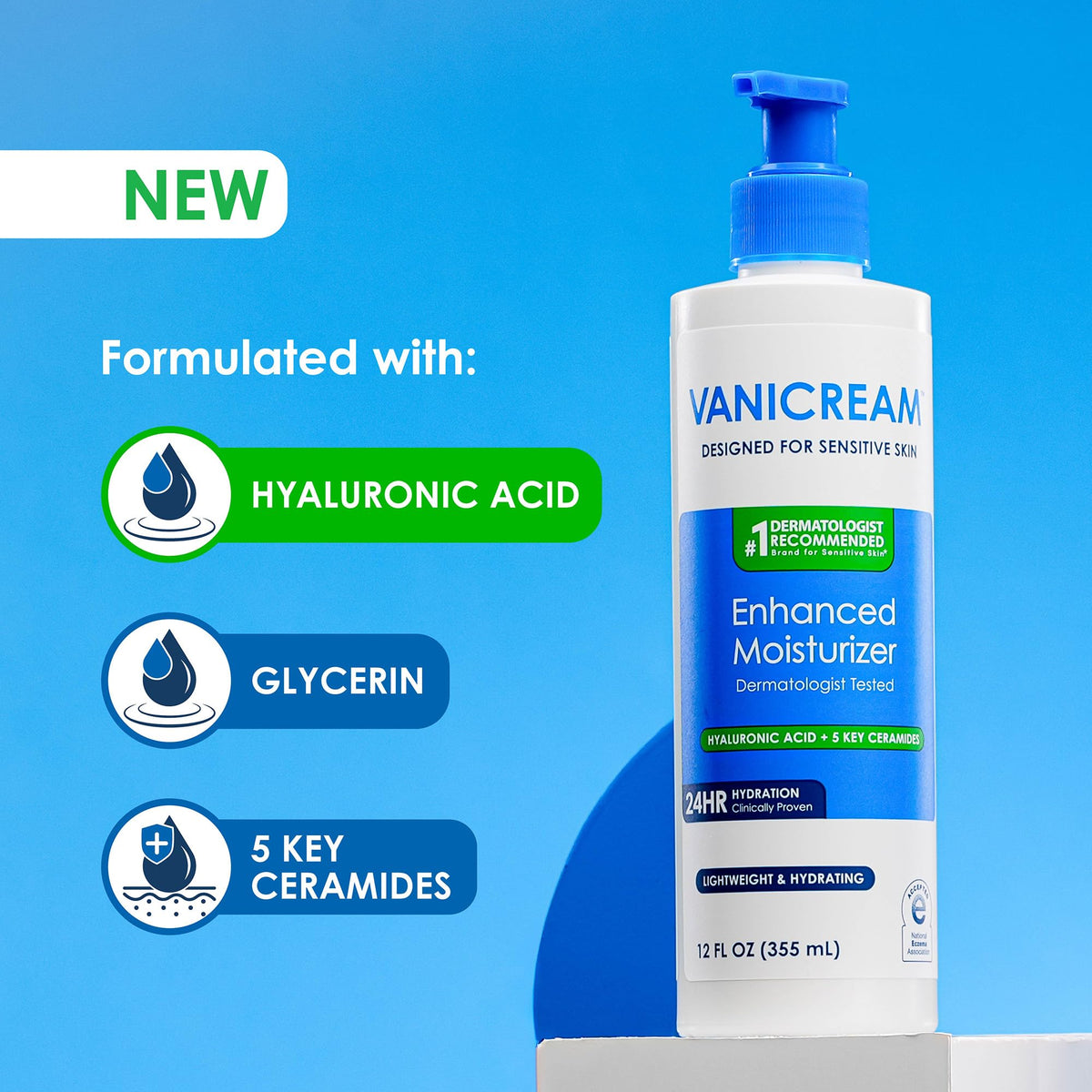 Vanicream Enhanced Moisturizer, 12 fl oz, Formulated without Common Irritants, Body Moisturizer, All-Day Hydration with Hyaluronic Acid - FENGGESTORE20