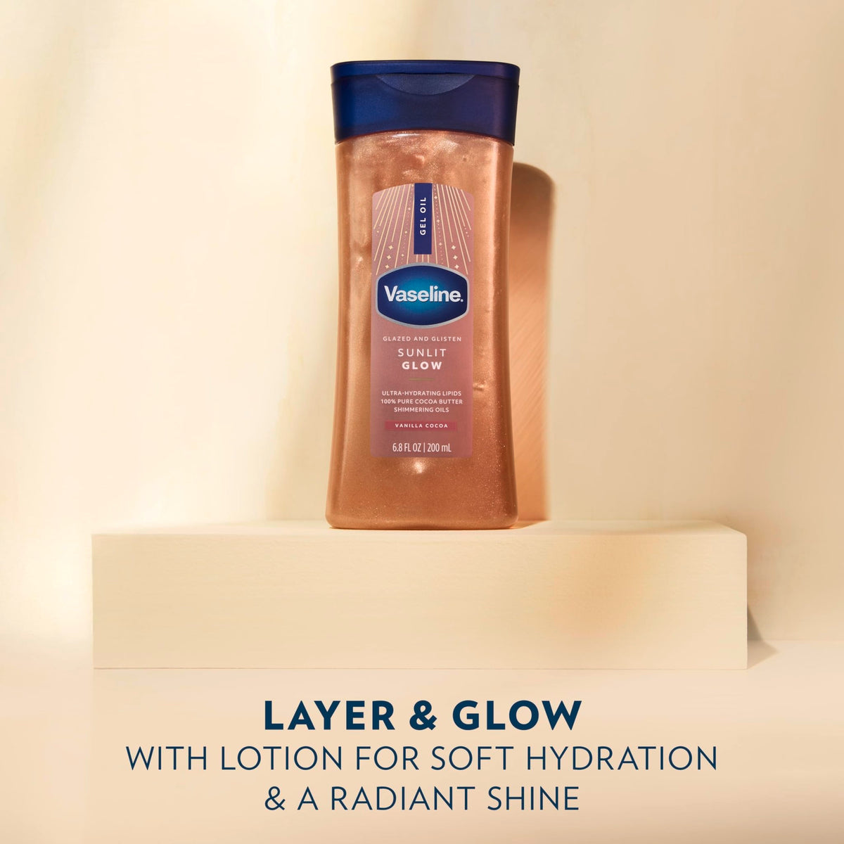 Vaseline Glazed and Glisten Sunlit Glow Body Gel Oil Vanilla Cocoa Shimmering with Ultra-Hydrating Lipids - FENGGESTORE20