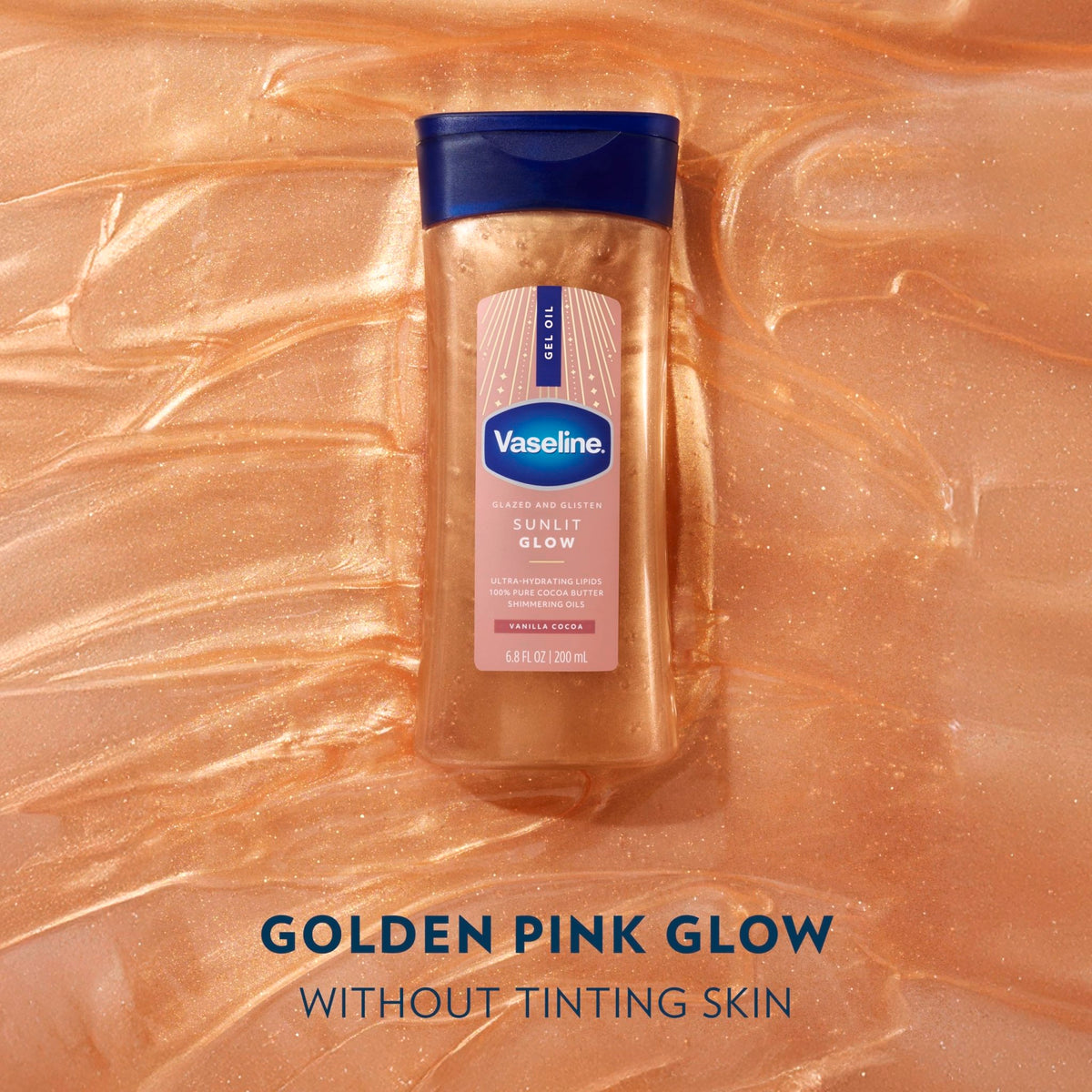 Vaseline Glazed and Glisten Sunlit Glow Body Gel Oil Vanilla Cocoa Shimmering with Ultra-Hydrating Lipids - FENGGESTORE20