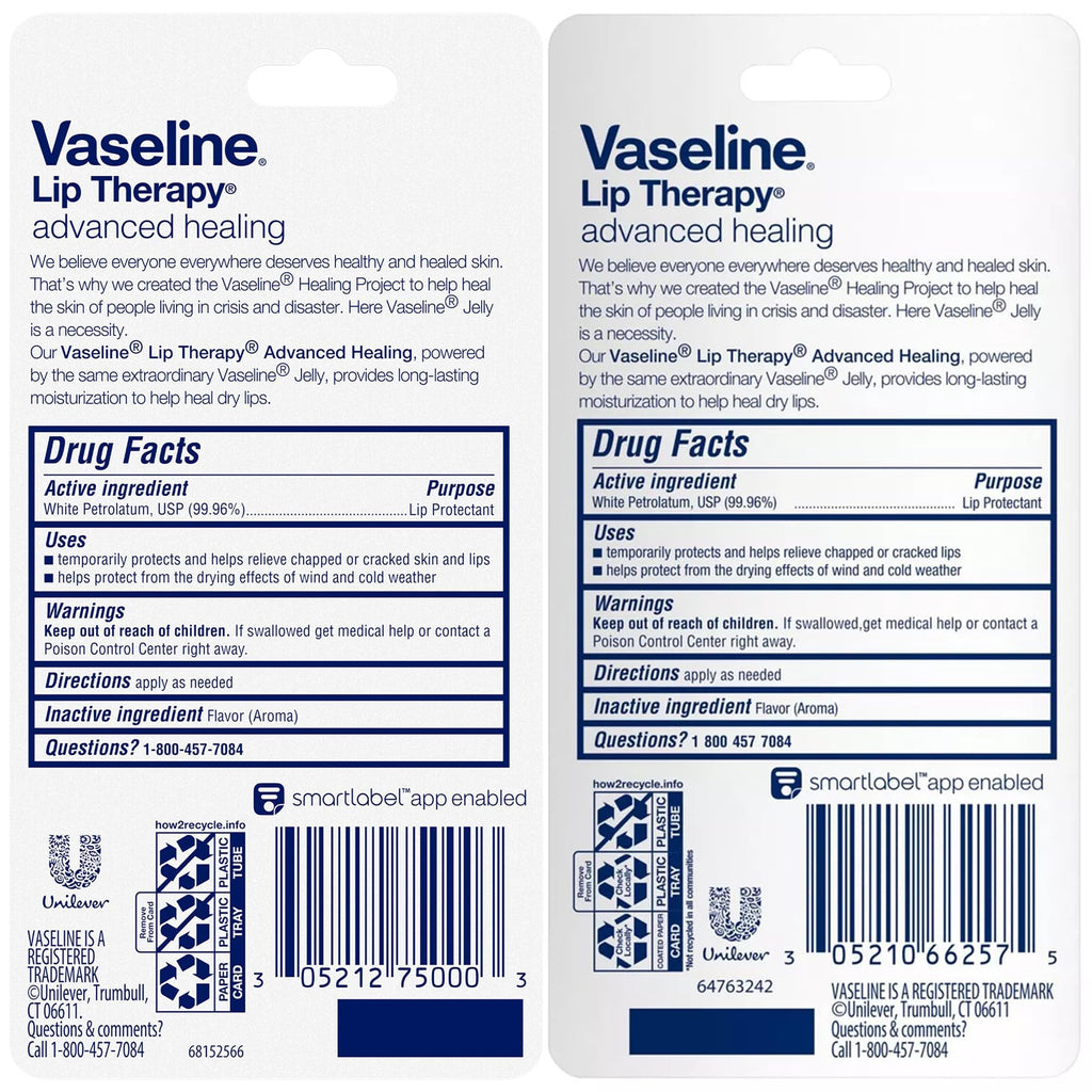 Vaseline Lip Therapy Advanced Healing 3-Pack – White Petroleum Moisturizing Lip Balm for Extremely Dry Lips, 0.35 Oz Ea - FENGGESTORE20