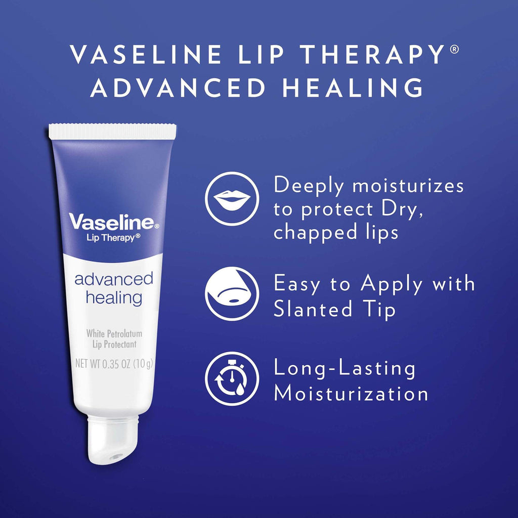 Vaseline Lip Therapy Advanced Healing 3-Pack – White Petroleum Moisturizing Lip Balm for Extremely Dry Lips, 0.35 Oz Ea - FENGGESTORE20