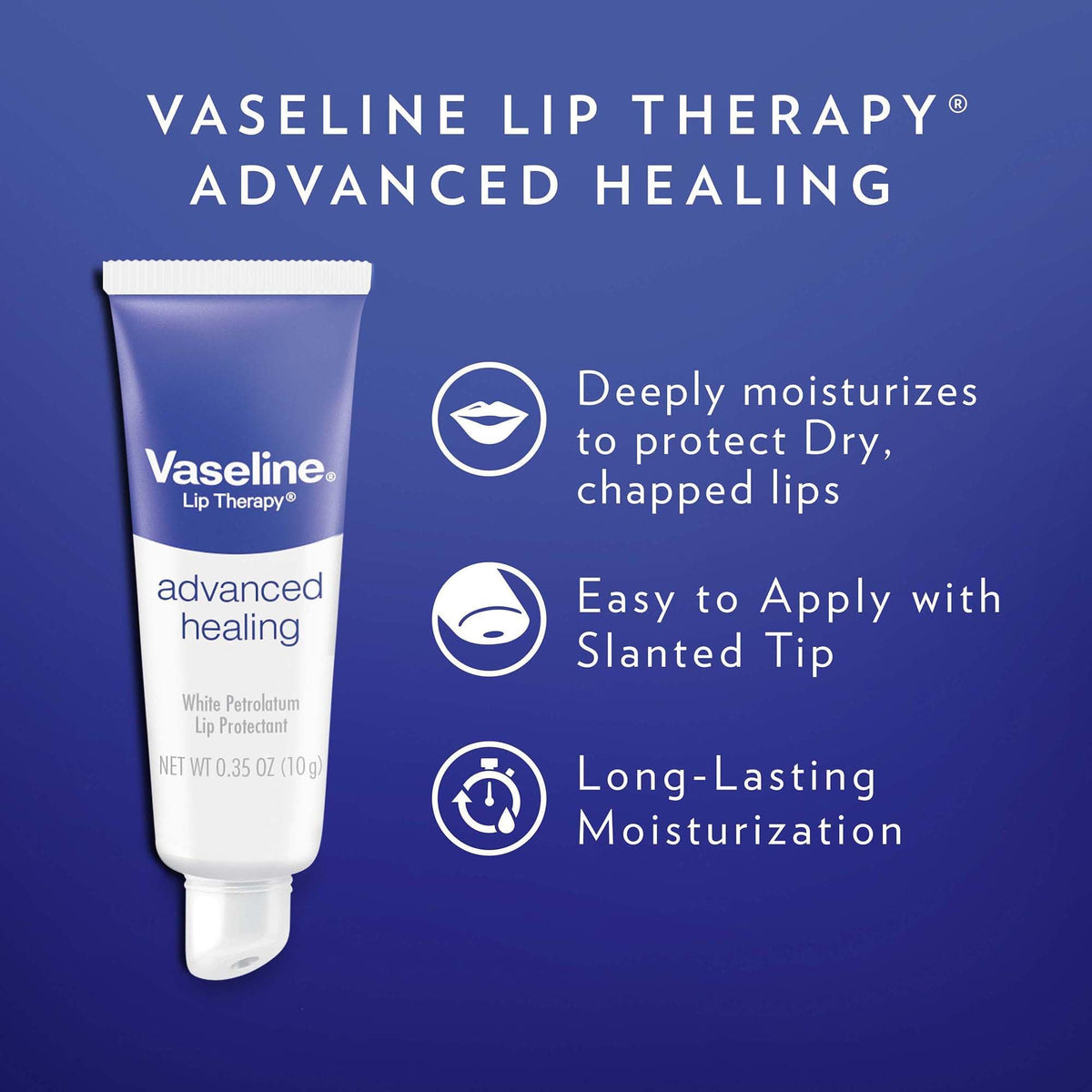 Vaseline Lip Therapy Advanced Healing 3-Pack – White Petroleum Moisturizing Lip Balm for Extremely Dry Lips, 0.35 Oz Ea - FENGGESTORE20